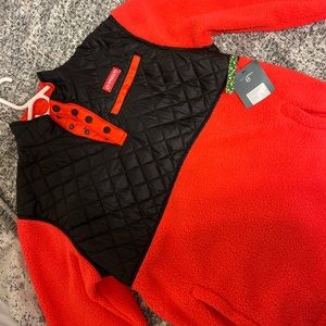 Magellan Mens outdoor ls holiday qtr snap jacket - caviar/poppy red